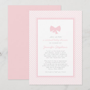 Invitation Nœud rose en vichy shower virtuel pour bébé