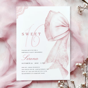 Invitation Nœud Rose Pâle Anniversaire Sweet 16