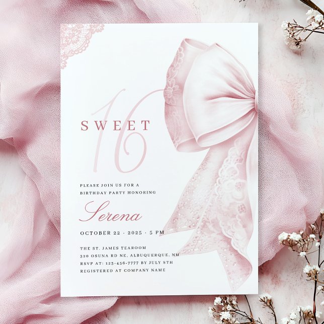 Invitation Nœud Rose Pâle Anniversaire Sweet 16 (Créateur téléchargé)