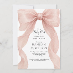Invitation Nœud Rose Pâle Bébé Fille Shower Coquette