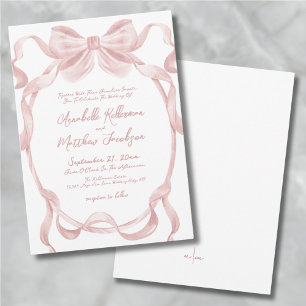 Invitation Nœud Rose Pâle Élégant Mariage Fantaisiste