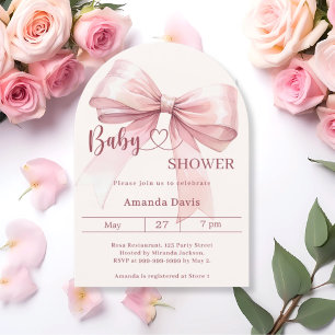 Invitation Nœud rose ruban beige crème fille arche Baby Showe