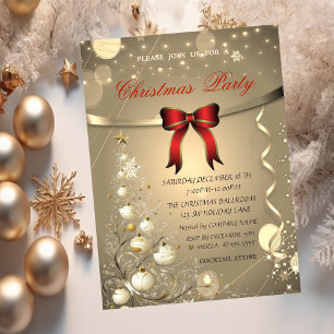 Invitation Nœud Rouge Élégant, Boules de l'Entreprise de Noël