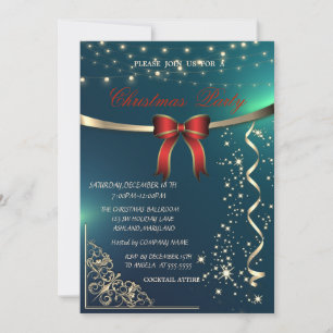 Invitation Nœud rouge élégant,Confettis Entreprise Noël vert