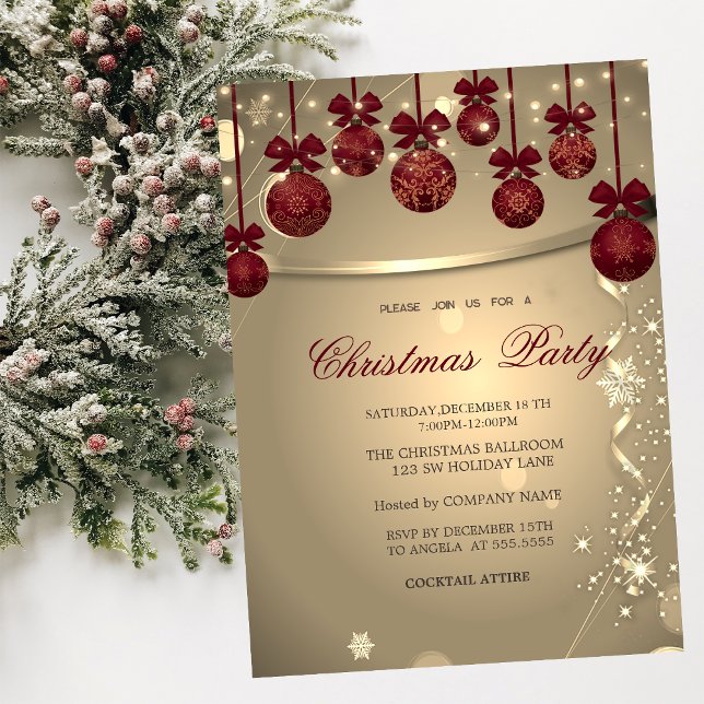 Invitation Nœud Rouge Élégant, Fête de Noël de la Société de  (Créateur téléchargé)