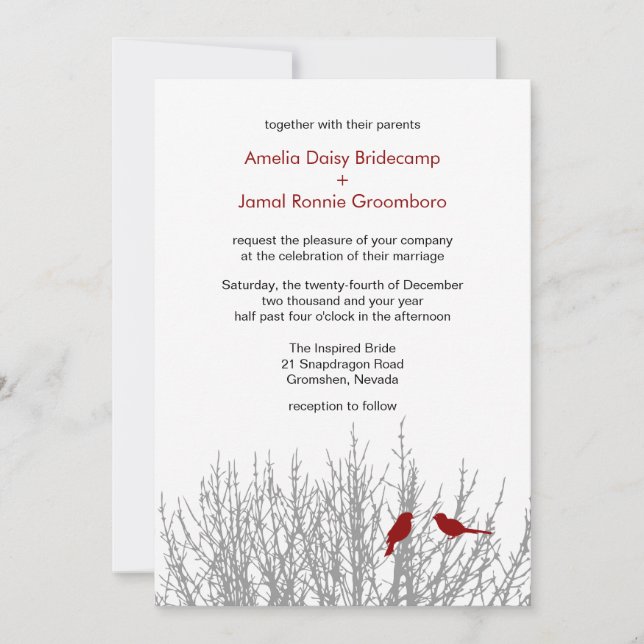 Invitation Noeud Rouge foncé Mariages d'hiver Designer person (Devant)