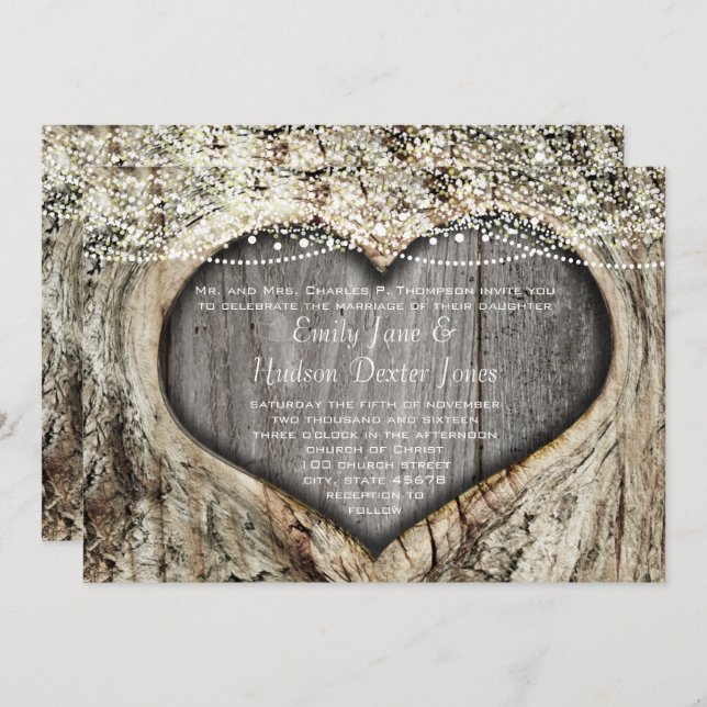 Invitation Noeud Rustique Coeur Forêt Dans Mariage Arbre (Devant / Derrière)