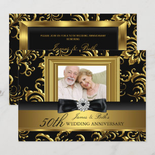 Invitation Nœud Tourbillon Floral Photo 50e Anniversaire de M