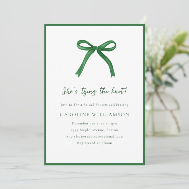 Invitation Noeud Vert Elle Fait Son Nœud Réception de Mariage (Debout devant)