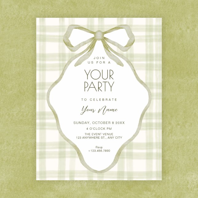 Invitation Nœud vert pastel doux  (Créateur téléchargé)