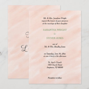 Invitation Noeud vert sauge et rose romantique aquarelle