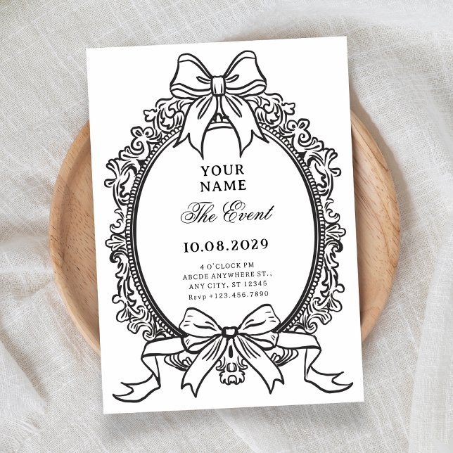 Invitation Nœud vintage noir et blanc  (Créateur téléchargé)