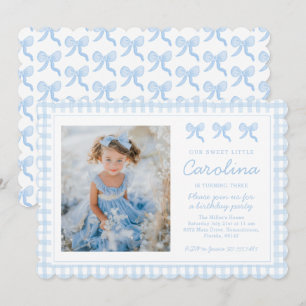 Invitation Nœuds aquarelle Preppy Gingham Photo personnalisée