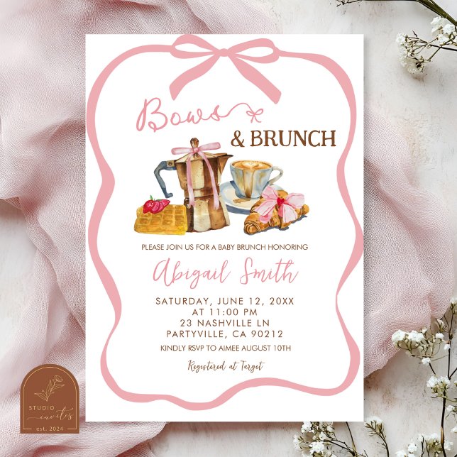 Invitation Nœuds coquettes roses et baby shower brunch (Créateur téléchargé)