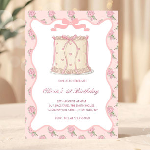 Invitation Nœuds de gâteau vintage Coquette rose Anniversaire