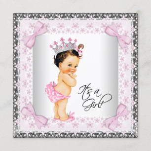 Invitation Nœuds en dentelle rose Fille Princesse Baby Shower