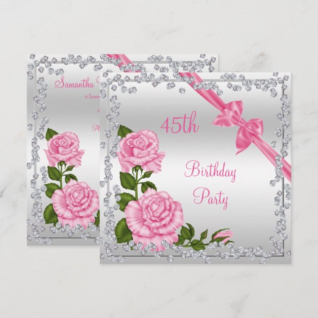 Invitation Nœuds Fleurs et Diamants 45e Anniversaire Double F (Devant / Derrière)