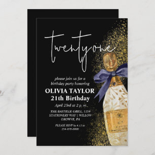 Invitation Noir 21e fête d'anniversaire Champagne