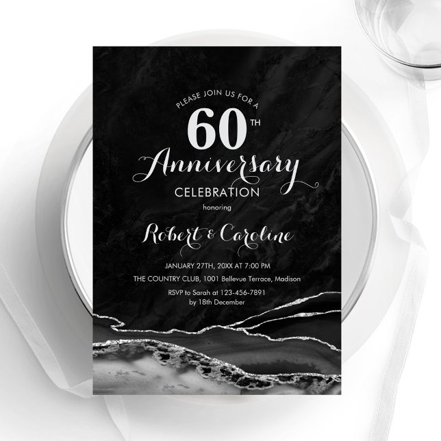 Invitation Noir Argent 60e Anniversaire (Créateur téléchargé)