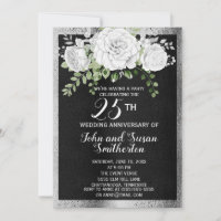 Noir Argent Blanc Floral 25e Anniversaire de Maria