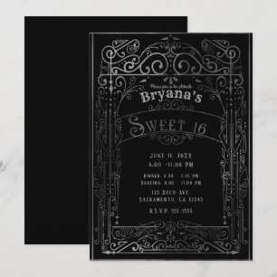 Invitation Noir & Argent Décoration Vintage Victorienne Douce
