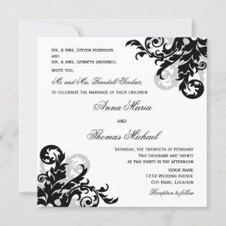 Invitation Noir Argent Flourdissant Individuel Mariage invité