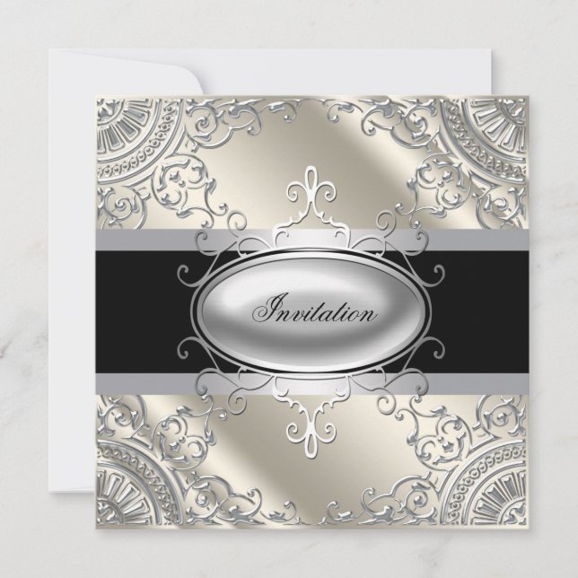 Invitation Noir Argent Ivoire Noir Blanc Party (Devant)