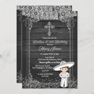 Invitation Noir Argent Mexicain Charro baptême & 3ème anniver