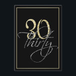 Invitation Noir argenté formel et 30ème fête d'anniversaire<br><div class="desc">Noir argenté formel et 30ème invitation de fête d'anniversaire d'or. Ces invitations formelles et élégantes ont le nombre "30" dans le titre de scintillement et le mot "trente" d'or recouvrant en manuscrit argenté cursif, tous les deux sur un arrière - plan noir futé avec une frontière élégante de gradient d'or....</div>
