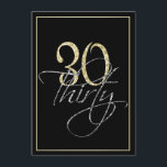 Invitation Noir argenté formel et 30ème fête d'anniversaire<br><div class="desc">Noir argenté formel et 30ème invitation de fête d'anniversaire d'or. Ces invitations formelles et élégantes ont le nombre "30" dans le titre de scintillement et le mot "trente" d'or recouvrant en manuscrit argenté cursif, tous les deux sur un arrière - plan noir futé avec une frontière élégante de gradient d'or....</div>