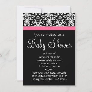 Invitation Noir avec Baby shower Damas rose