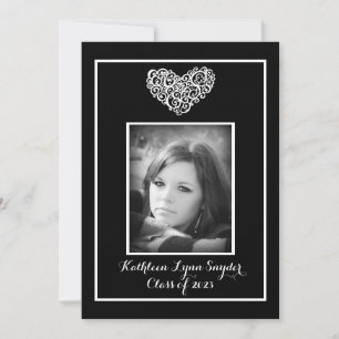 Invitation Noir avec cœur tourbillonnant blanc - Annonce de r