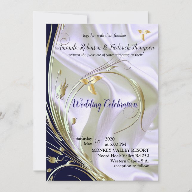 Invitation Noir avec de l'or sur soie Champagne pour mariage (Devant)