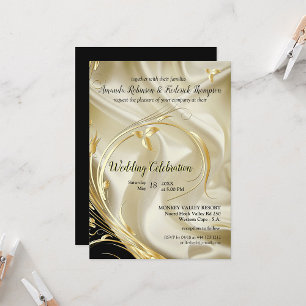 Invitation Noir avec or sur Champagne Mariage en soie