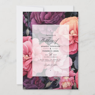 Invitation Noir avec rose douce Floral Printemps mariage