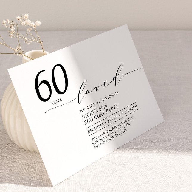 Invitation Noir & Blanc | 60 ans aimés 60e anniversaire fête (Créateur téléchargé)