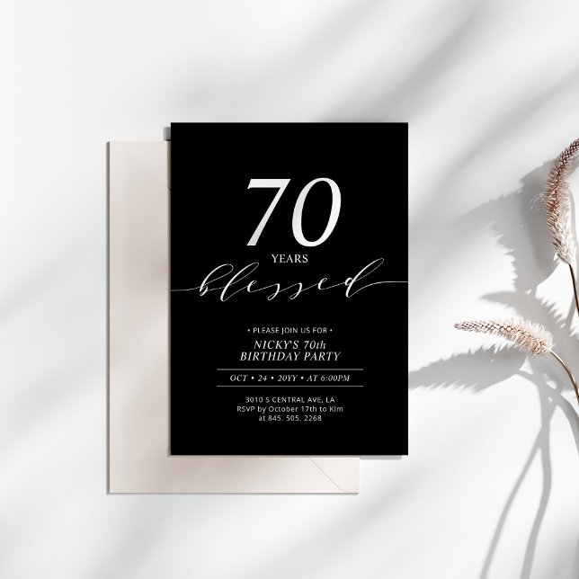 Invitation Noir & Blanc | 70 ans aimés 70e anniversaire fête (Créateur téléchargé)