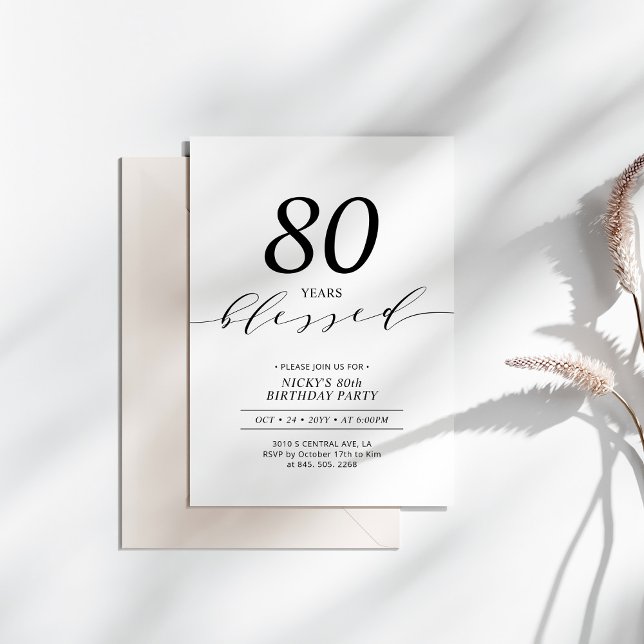 Invitation Noir & Blanc | 80 Ans Aimé Fête d'anniversaire 80  (Créateur téléchargé)