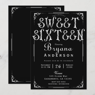 Invitation Noir & Blanc Ancienne fête de 16 ans douce de type