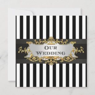 Invitation Noir blanc bande noir ruban Noir Mariage