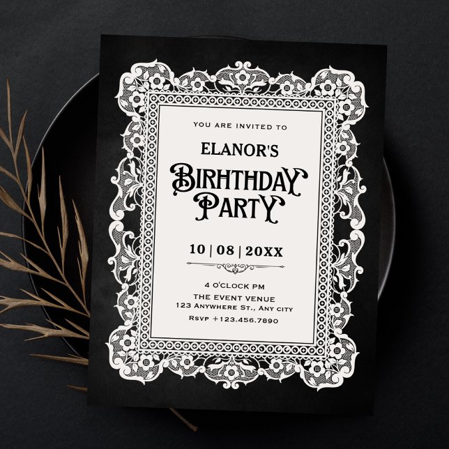 Invitation Noir blanc baroque vintage anniversaire (Créateur téléchargé)