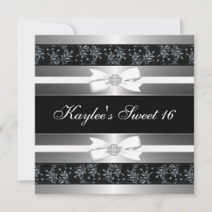 Invitation Noir Blanc Bijou Rubans Sweet Seize Anniversaire