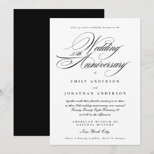 Invitation Noir Blanc Calligraphie 25e Anniversaire de Mariag