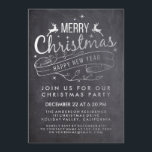 Invitation Noir Blanc Chalkboard Holly Joyeux Noël<br><div class="desc">Elégant tableau noir et blanc Joyeux Noël et Bonne Typographie du Nouvel An. Holly Joyeux Modèle de la carte de fête de Noël.</div>