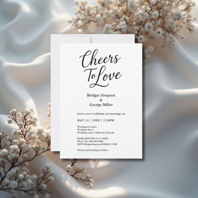 Invitation noir & blanc Cheers to Love Charme de mariage élég (Créateur téléchargé)