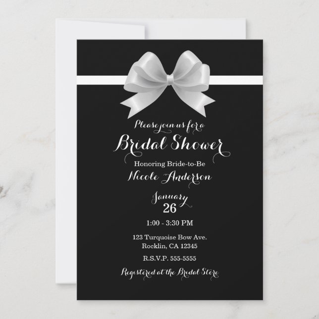 Invitation Noir & Blanc Classe Élégant Réception de Mariage (Devant)