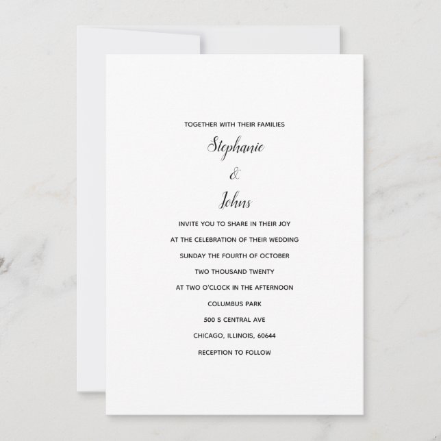 Invitation Noir Blanc Classique Minimal 2024 Mariage élégant (Devant)