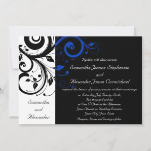 Invitation Noir/Blanc/Cobalt Bleu Gras Mariage