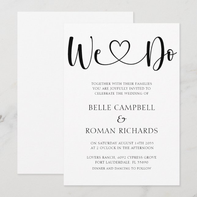 Invitation Noir & Blanc Coeur Calligraphie & Mariage Photo Da (Devant / Derrière)