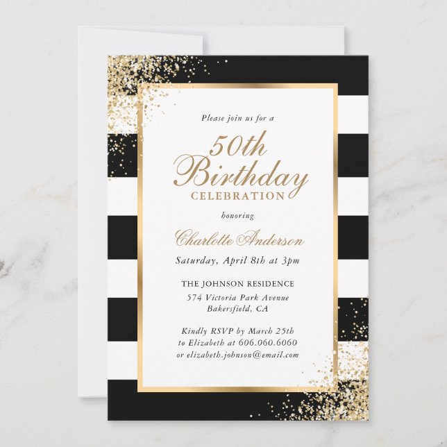 Invitation Noir blanc Confetti 50e anniversaire (Devant)